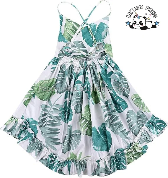 LEZONKIDS - Customizable Floral Strap Summer Casual Cotton Party Beach Sundress for Girls